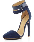 L.a.m.b. Oxley Pointedtoe Pump Navy Suede - Lyst
