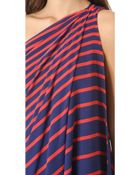 Halston Heritage One Shoulder Stripe Gown - Lyst