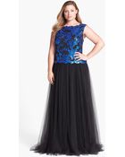 Tadashi Shoji Embellished Lace Tulle Gown - Lyst