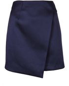 Topshop Navy Lux Satin Wrap Skirt - Lyst