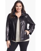 Ellen Tracy Zip Front Leather Scuba Jacket - Lyst