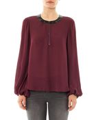 L'Agence Contrastneckline Silk Blouse - Lyst