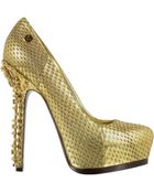Philipp Plein Impressive Golden Embossed Leather Platform Pump - Lyst