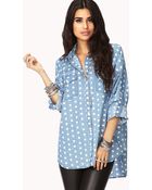 Forever 21 Femme Polka Dot Chambray Shirt - Lyst