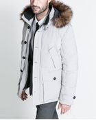 Zara White Three Quarter Length Coat with Fur Hood - Lyst