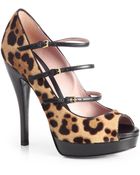 Gucci Triplestrap Leopardprint Calf Hair Pumps - Lyst