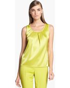 St. John Scoop Neck Pleated Liquid Satin Shell - Lyst