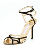 Jimmy Choo Rocks Anklewrap Opentoe Sandal Black Gold - Lyst