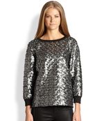 L'Agence Metallic Featheredeffect Sweater - Lyst