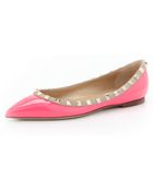 Valentino Rockstud Patent Ballerina Flat Pink - Lyst