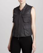 Donna Karan New York Leather Zipfront Vest - Lyst