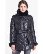 Via Spiga Genuine Rabbit Fur Trim Quilted Coat - Lyst