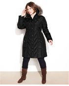 London Fog Hooded Faux Fur Trim Quilted Puffer - Lyst