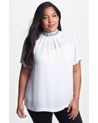 Vince Camuto Jewel Neck Pleat Blouse - Lyst