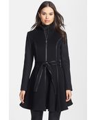 Dawn Levy Fergie Leather Trim Belted Wool Coat - Lyst