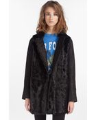 Maje Doa Genuine Goat Fur Leather Coat - Lyst