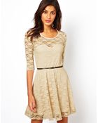 Asos Skater Dress in Lace with 3/4 Length Sleeves - Lyst