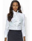 Lauren by Ralph Lauren Ruffle Front Blouse - Lyst