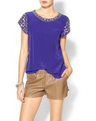 Rebecca Taylor Embellished Silk Short Sleeve Blouse - Lyst