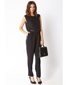 Love 21 Sleek Jumpsuit W/ Belt - Lyst