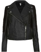 Topshop Suede Panelled Leather Biker - Lyst