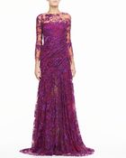 Monique Lhuillier Silk Gown with Embroidered Tulle - Lyst