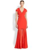 BCBGMAXAZRIA Chiffon-Trimmed Cutout Gown - Lyst