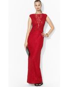 Lauren by Ralph Lauren Cap Sleeve Lace Gown - Lyst