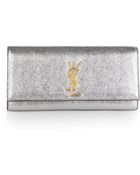 Saint Laurent Cassandre Metallic Leather Clutch - Lyst