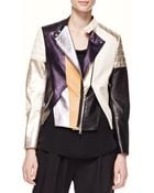 3.1 Phillip Lim Shimmery Colorblock Leather Biker Jacket - Lyst