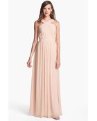 Ml Monique Lhuillier Bridesmaids Crisscross Chiffon Gown - Lyst