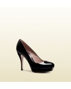 Gucci Black Patent Leather Midheel Platform Pump - Lyst