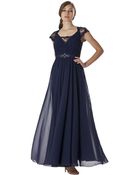 Js Boutique Pleated Chiffon Lace Cap Sleeve Gown - Lyst