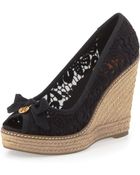 Tory Burch Jackie Lace Espadrille Wedge Black - Lyst