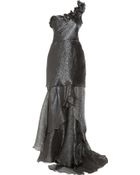 Oscar de la Renta Ruffled Crinkled Silkblend Chiffon Gown - Lyst