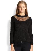 Augden Lofty Metallic Lace-Yoke Alpaca Sweater - Lyst
