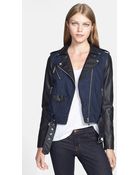 MICHAEL Michael Kors Denim Faux Leather Moto Jacket - Lyst