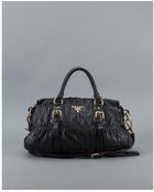 Prada Black Gauffre Ruched Leather Vintage Top Handle Bag - Lyst
