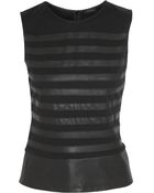 Theory Striped Stretch-Jersey And Washed-Leather Top - Lyst