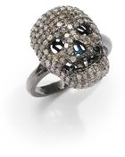 Bavna 1.15 Tcw Diamond & Sterling Silver Skull Ring - Lyst