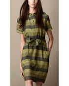 Burberry Striped Cotton Silk Shirt Dress - Lyst
