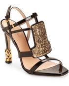 Calvin Klein Olga Embellished Patent Leather Sandals - Lyst