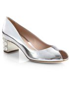 Miu Miu Metallic Leather Crystalheel Pumps - Lyst