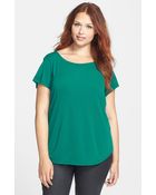 Eileen Fisher Bateau Neck Cap Sleeve Silk Top - Lyst