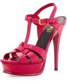 Saint Laurent Tribute Highheel Leather Sandal Fuchsia - Lyst