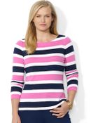 Lauren by Ralph Lauren Plus Striped Cotton T-Shirt - Lyst