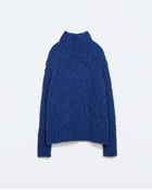 Zara Turtle Neck Cable Knit Sweater - Lyst