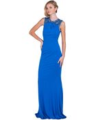 Badgley Mischka Beaded Cap-Sleeve Jersey Gown - Lyst