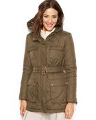 Steve Madden Hooded Belted Quilted Puffer Coat - Lyst