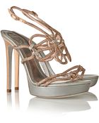 Rene Caovilla Crystal-Embellished Metallic Leather Sandals - Lyst